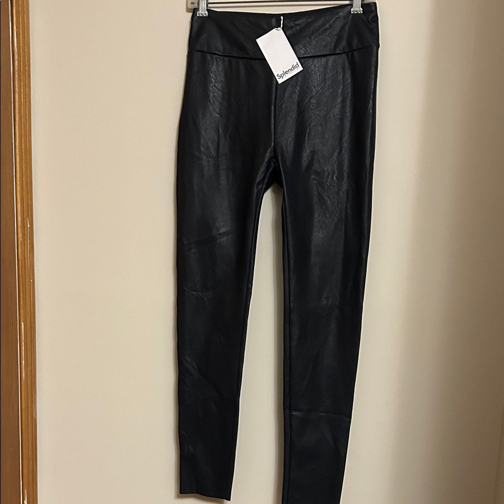 Splendid Collection black lined polyurethane pull on skinny fit pants size small